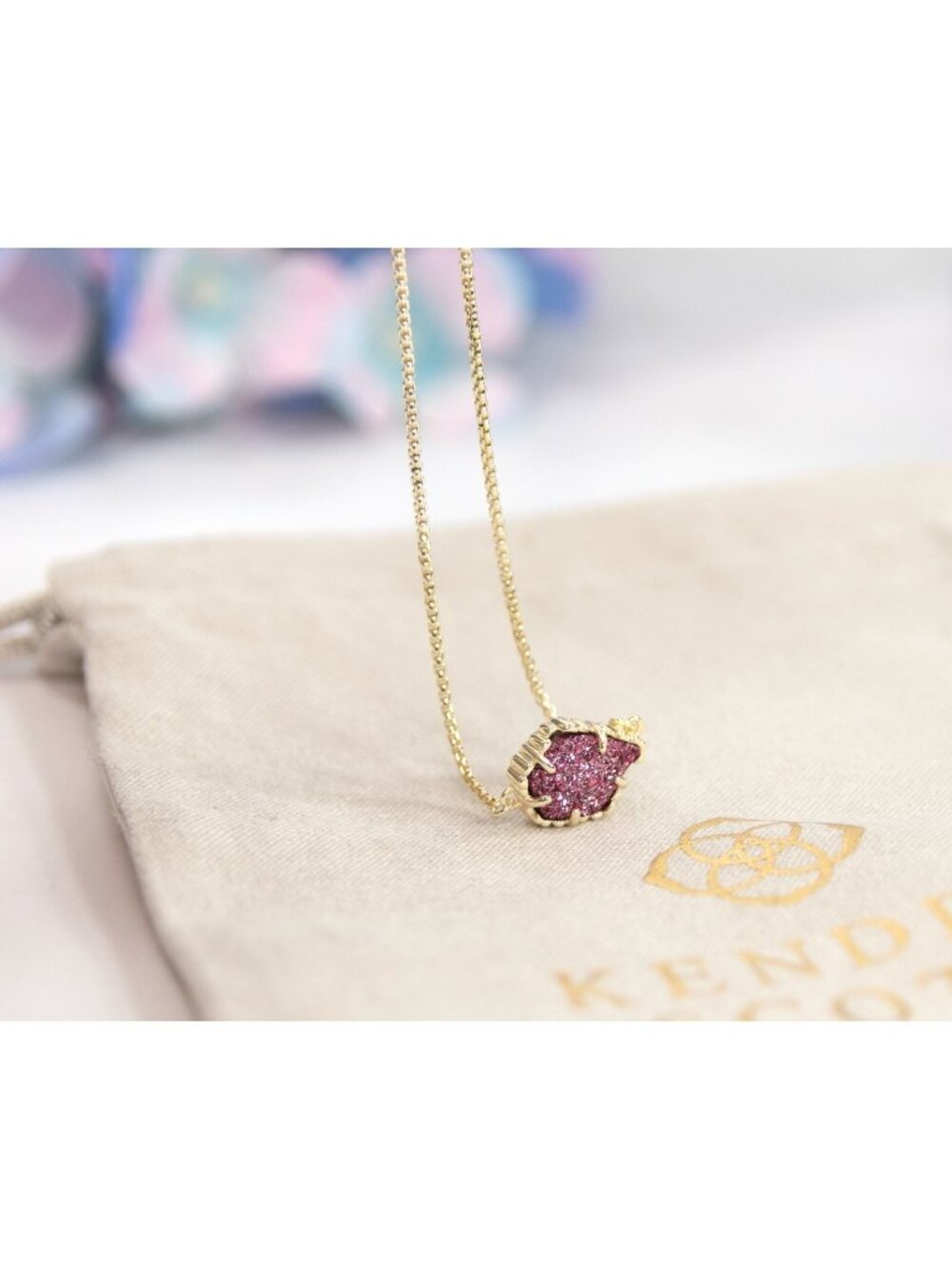 Kendra Scott Theo Raspberry Drusy Gold Chain Bracelet NWT